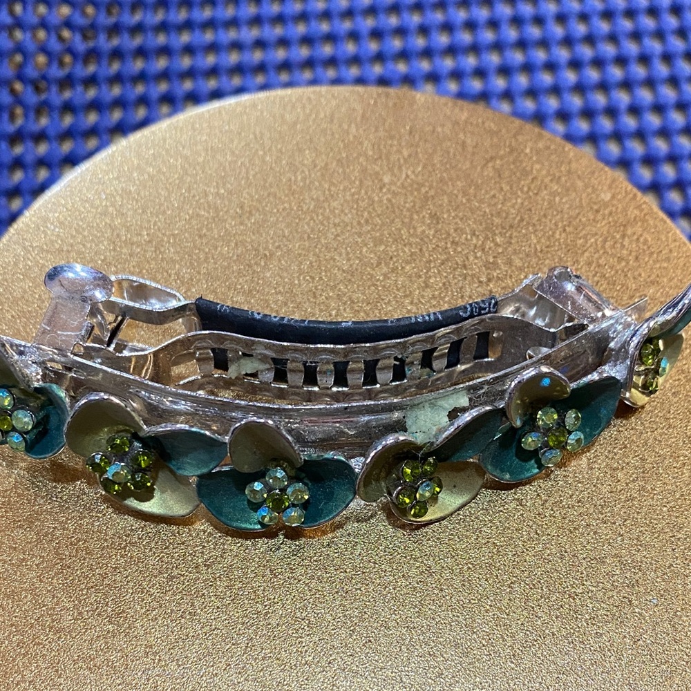 Floral Gold and Green Barrette 4 inches in length - Picture 6 of 7